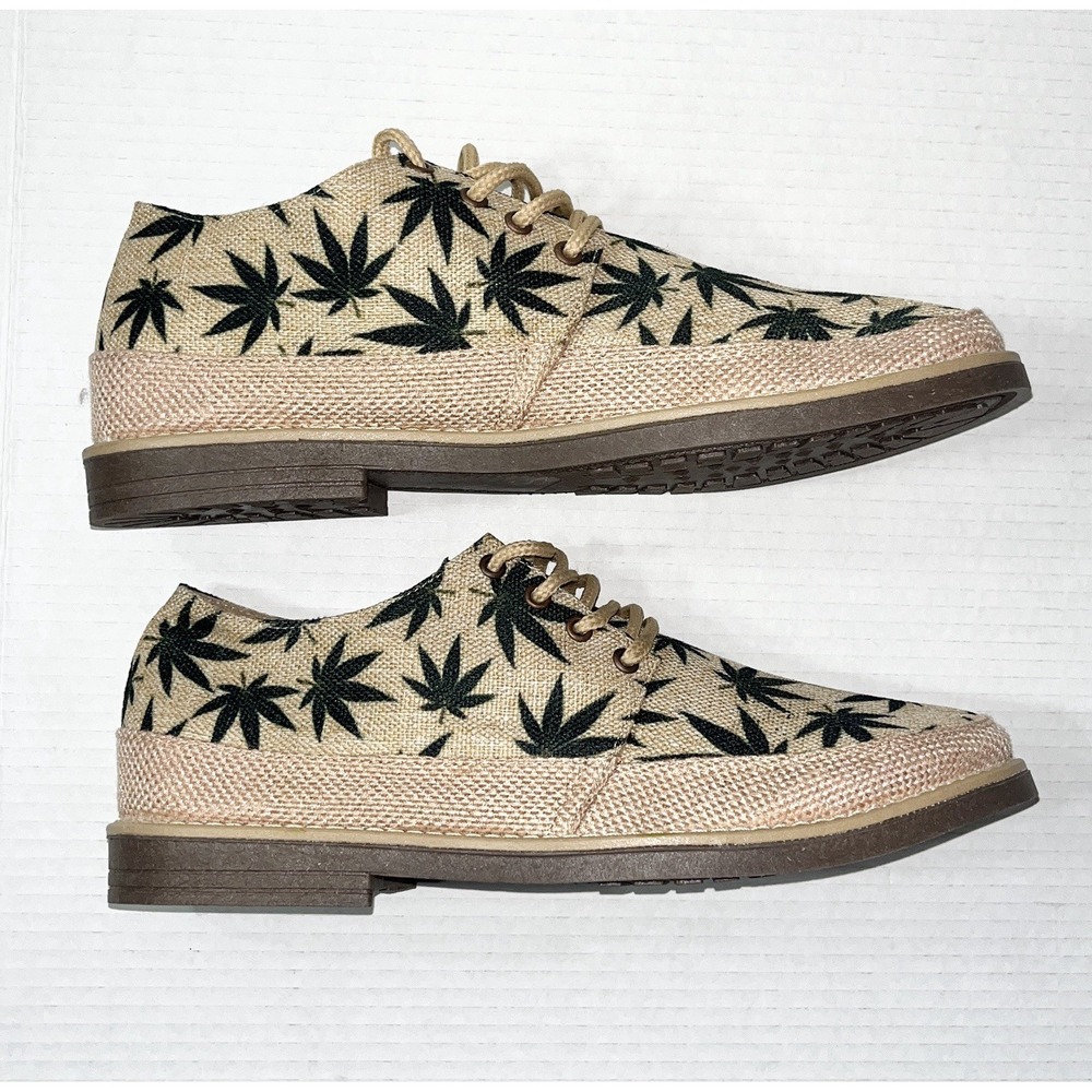NWOB Weed Lace Up Dress Shoes Men's‎ 11.5 Jute Green Handmade 420 Vacation Humor